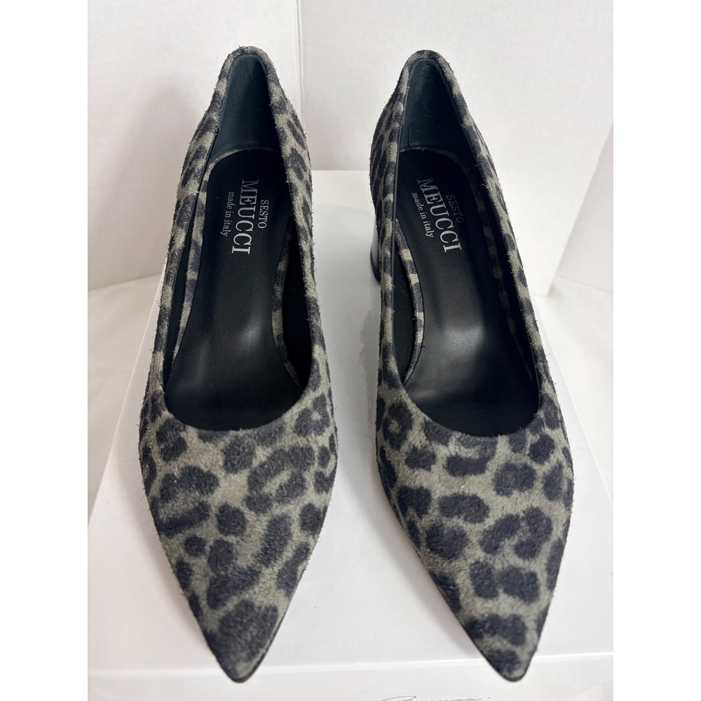 Sesto Meucci Womens Pumps Grey Leopard Print Block Heel Italian Size 38 8